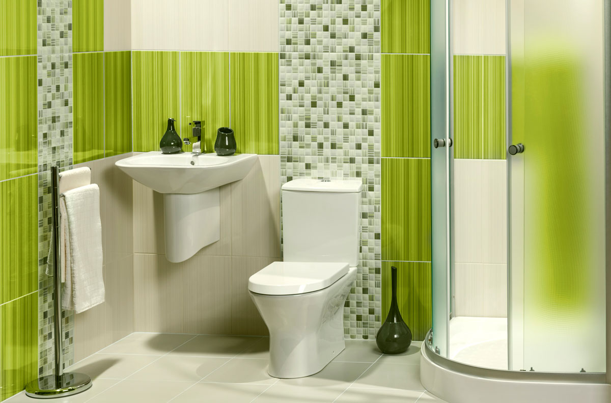white and green bathroom with toilet retro styling